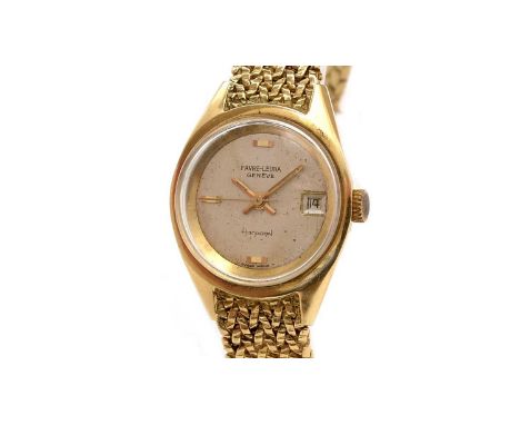 Favre-Leuba Harpoon: an 18ct yellow gold lady's wristwatch, the silvered dial with a baton at 12, 6 and 9, and date aperture,
