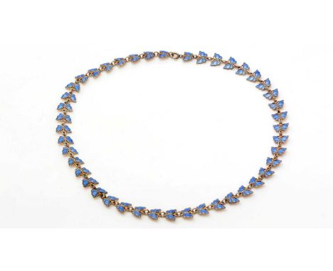 Volmer Bahner, Denmark: a blue enamel and silver butterfly necklace, 51cms long, 38.3g gross. 