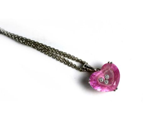 Chopard "So Happy Diamond": a diamond and synthetic pink sapphire pendant, the heart-shaped facet-cut synthetic pink sapphire
