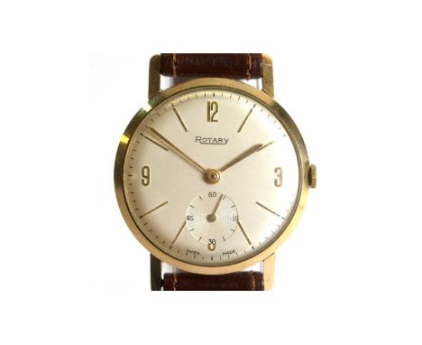 Rotary: a 9ct yellow gold cased wristwatch, the white dial with arabic quarters and baton numerals and subsidiary seconds ape