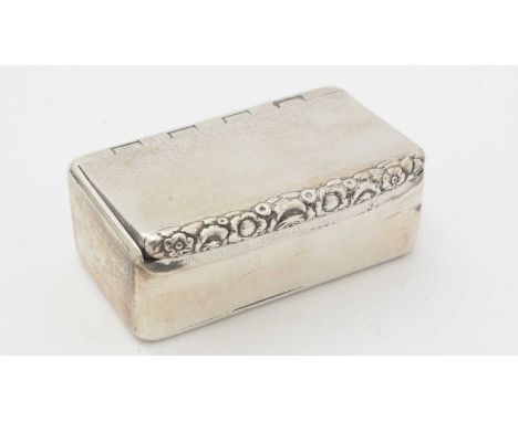 A George III silver snuff box, by George Pearson, London 1817, of plain rectangular form with floral thumbpiece, 7 x 5 x 3cms