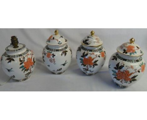 Old Foley James Kent 'Eastern Glory' 3 ginger jars H 26 cm & lamp
