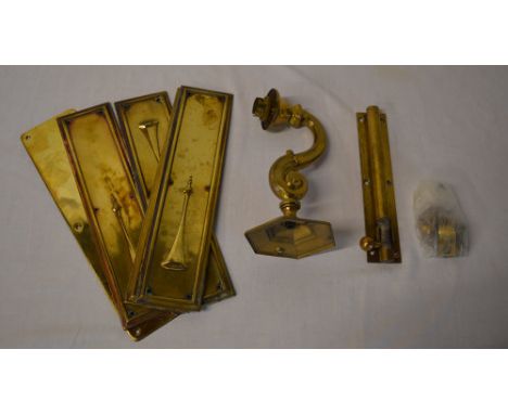 Brass fingerplates, bolt & light fitting