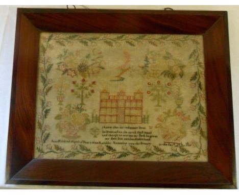 Victorian tapestry sampler dated 1843 54 x 44 cm