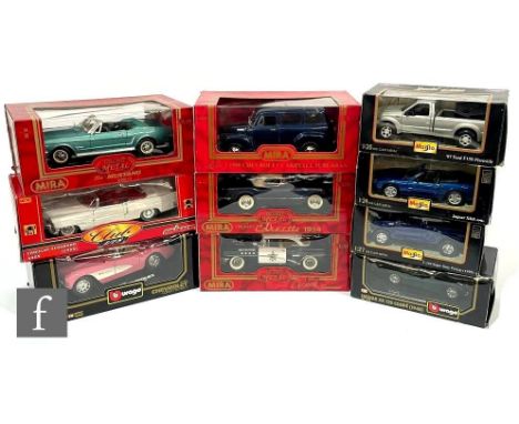 A collection of larger scale diecast models, 1:18 and 1:24 scale, by Bburago, Maisto, Mira and similar, to include a 1957 Che