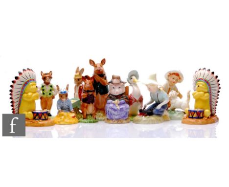 Six Royal Doulton figures comprising two Winnie the Pooh Big Chief Pooh from the Wild West Collection, Irishman Bunnykins, Ga