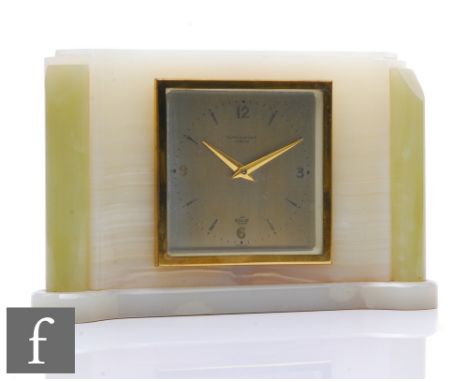 A post 1950s two tone coloured onyx Elliott mantle clock by Mappin &amp; Webb, width 22cm. 