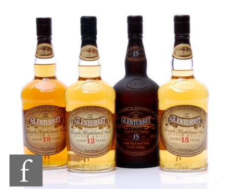 A collection of The Glenturret single malt Scotch whiskies, all 70cl bottles to include one 12 years aged, two 15 years aged,