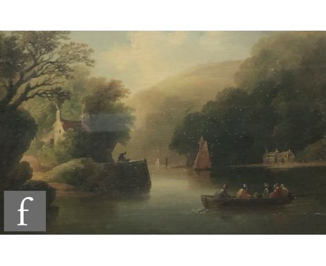ENGLISH SCHOOL (LATE 19TH CENTURY) - A ferry on the River Dart, oil on panel, framed, 17cm x 24cm, frame size 32cm x 41cm. 