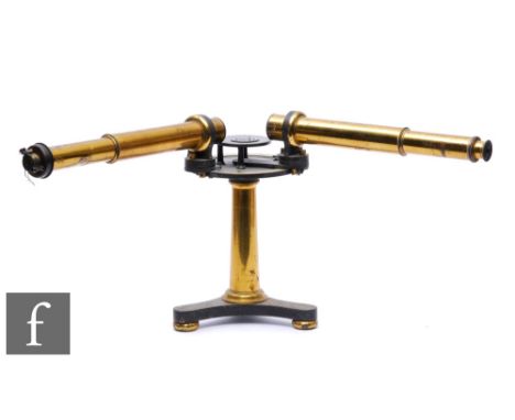 An early 20th Century Spectroscope by John Browing London, twin brass tubes on a circular divisioned circumference scale, tap