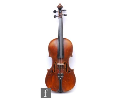A late 19th Century violin, with spruce sound board and two-piece maple back, bearing spurious paper label 'Laurentius Guadag