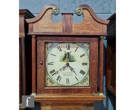 A 19th Century mahogany and oak longcase clock by T Nickolds Albrighton, painted dial with windmill detail, thirty hour strik