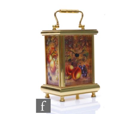 A Kingsley Enamels Fallen Fruits carriage clock decorated to each face with hand painted fruits and berries by former Royal W