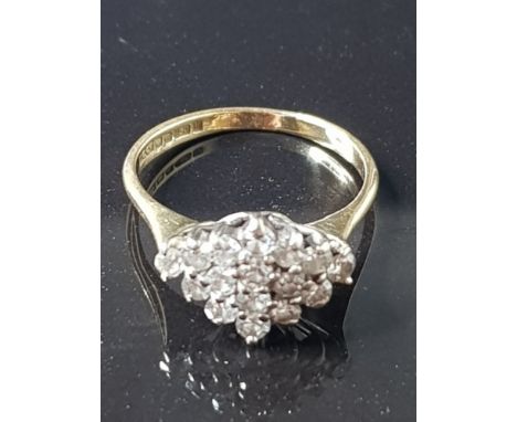 18CT YELLOW GOLD DIAMOND CLUSTER RING 2.4G SIZE J