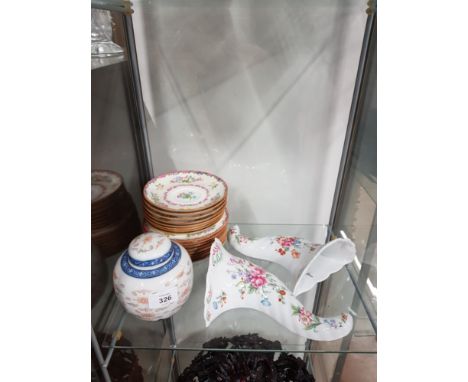 2 ROYAL WORCESTER WALL POCKETS TOGETHER WITH 16 MINTON PLATES AND ORIENTAL STYLE GINGER JAR