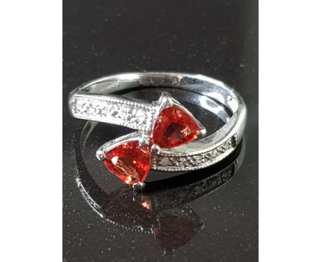 9CT WHITE GOLD DIAMOND AND GARNET RING 1.9G SIZE M1/2