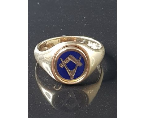 9CT GOLD MASONIC RING SIZE T WEIGHT 7.5G