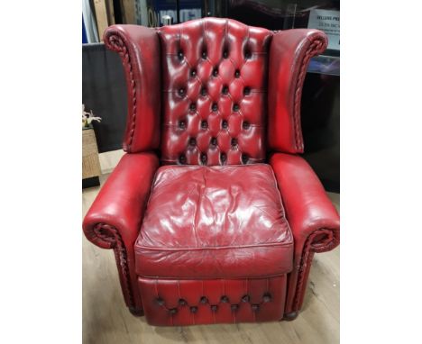 RED LEATHER CHESTERFIELD MANUAL RECLINING ARMCHAIR