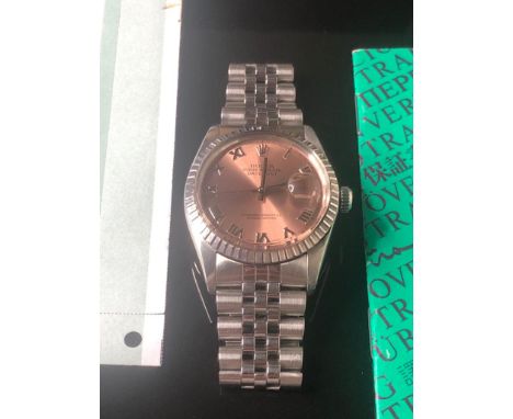 GENTS ROLEX OYSTER WRIST WATCH PERPETUAL DATE JUST CHRONOMETER STAINLESS STEEL MODEL NO 16030 SERIAL NO 668459