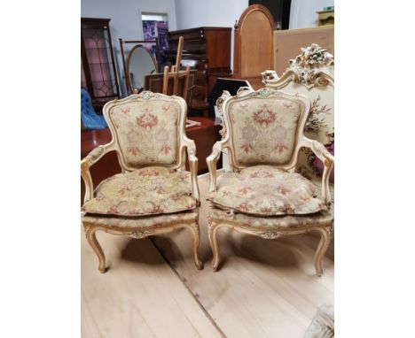 A PAIR OF FRENCH LOUIS STYLE TAPESTRY BOUDOIR CHAIRS