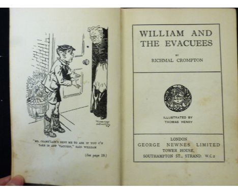 RICHMAL CROMPTON: WILLIAM AND THE EVACUEES, London, George Newnes, 1940, 1st edition, inscription on ffep, original green clo