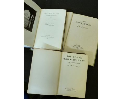 D H LAWRENCE: 2 titles: THE WOMAN WHO RODE AWAY, London, Martin Secker, 1928, 1st edition, 3pp adverts at end, original cloth