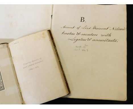 An early 19th century notebook being a manuscript digest or accounts of Lord Nelson's Executors with entries 1805-12 circa 70