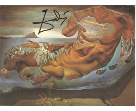 Salvador Dali signed 8 x 6 printed lithograph, with biography and details on how obtained. Good Condition. All signed pieces 