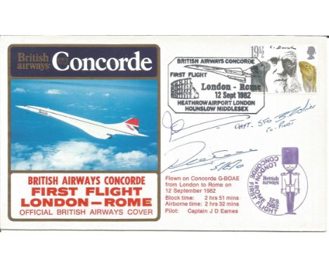 British Airways Multisigned Concorde flown cover. London, Rome, 12 Sept. 1982, flown G-BOAE, Signed Capt. J. Eames, SFO B. Ol