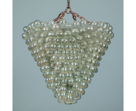 A glass 'grape de verre' cluster chandelier Of conical basket form, in the Murano style, retailed by Liberty &amp; Co London.