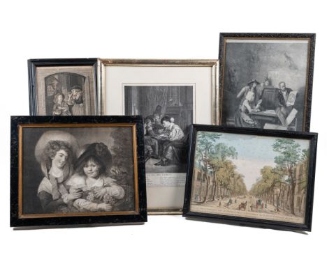 A collection of six prints The first after Godfried Schalcken (Dutch 1643-1706), a young instrument player, engraving; the se