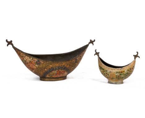 Two 18th century Kashmiri-decorated Koushes With painted floral and scrolling decoration, possibly made for the Russian marke