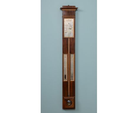 A late 18th/early 19th century mahogany-cased barometer The case with boxwood inlay, the silvered dial signed 'Le Inge. Cheva