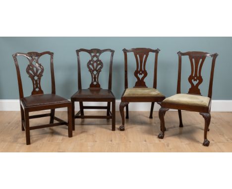 Two pairs of 19th century Chippendale-style dining chairs Both pairs of chairs with carved decoration and inset seats. One pa