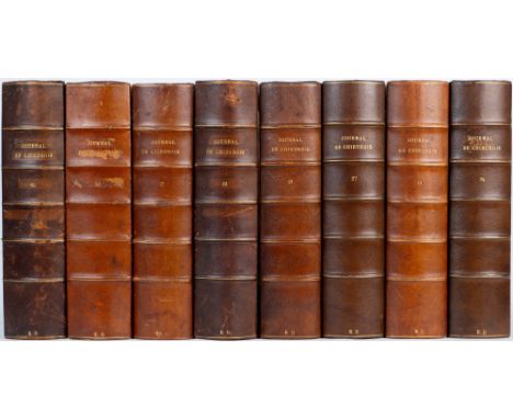 A group of eight filing boxes Each in the form of faux books with leather spines and each inscribed 'Journal de Chirurgie'Eac