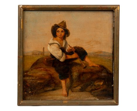 Attributed to John James Hill (British 1811-1882) Peasant in a landscape with a pipe, oil on oak panel, with Caxton Galleries