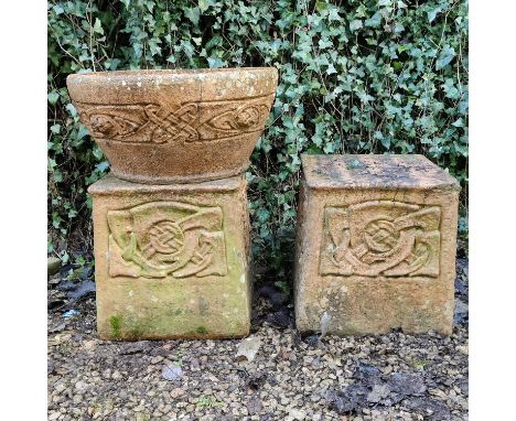 A pair of square Compton Pottery plinths and a circular planter made for Liberty & Co The plinths and planter are possibly af