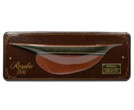 A half ship's hull for the Rosalia Dated 1886, designed by J R Chadburn Naval Architect and built by Japer Company, mounted o