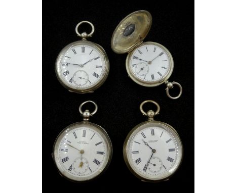 Silver half hunter key wound cylinder pocket watch, case stamped Fine silver and three other silver open face cylinder pocket