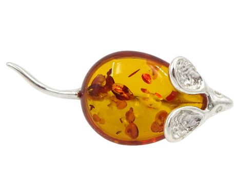 Silver Baltic amber mouse brooch, stamped 925Condition Report:Length = 33mm, good condition 