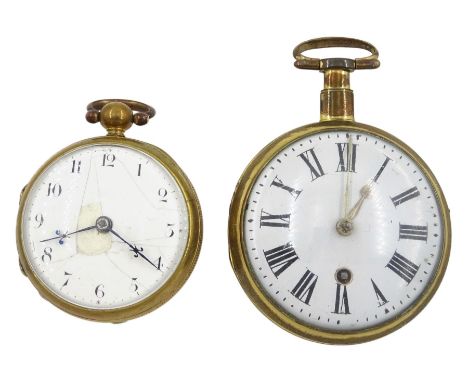 George III gilt verge fusee pocket watch by William Brown, London, No. 219, round baluster pillars, white enamel dial with Ar