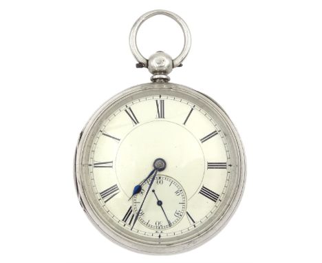 Victorian silver open face English lever fusee pocket watch by William Boards, 13 Queen Street Hull, cream enamel dial with R