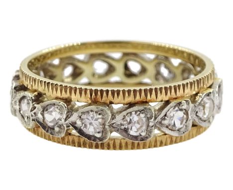 9ct yellow and white gold clear stone set full eternity ring, with openwork heart design, stamped 375Condition Report:Approx 