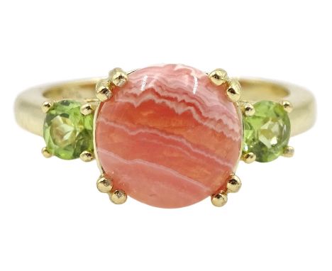 Silver-gilt rhodochrosite and peridot ring, stamped 925Condition Report:Size J, good condition 