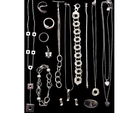 Collection of silver and stone set silver jewellery including necklaces, bracelets and rings, all stamped or testedCondition 