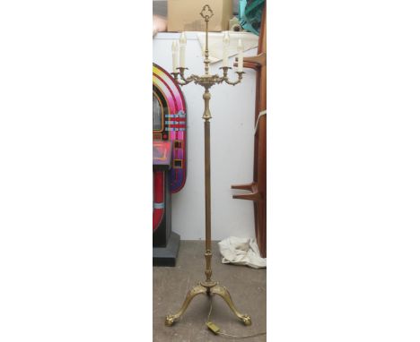Mid 20th century gilt metal French style five sconce standard lamp on tripod supports. Approx. 169cms high 