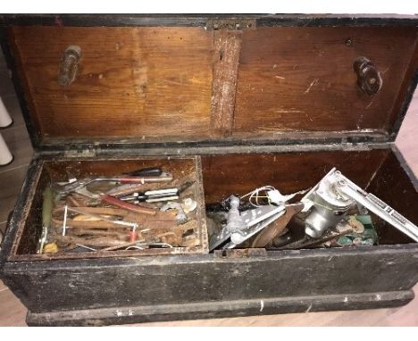 WOODEN BOX OF TOOLS
