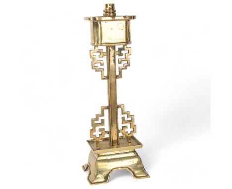 A Chinese bronze lamp base, height excluding fitting 40cm