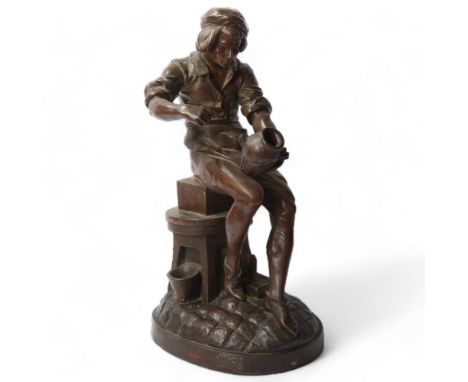 Edouard Drouot (1859 - 1945), The Potter, bronze, signed, height 50cmGood original condition