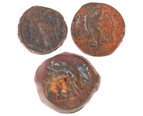 3 Egyptian bronze coins, 2 Ptolemy and 1 Roman Egyptian Tetradracham